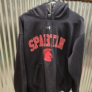 LG Black Hoodie with Red Spartan Design